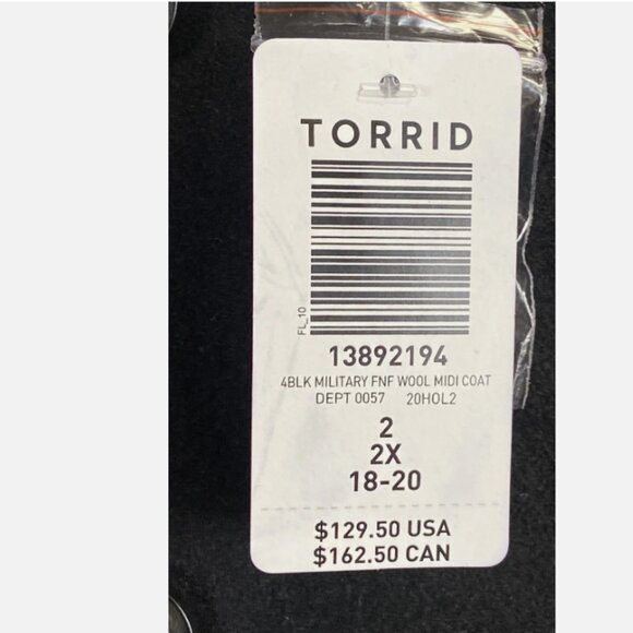 Torrid NWT Black Wool Blend Military Midi Coat Womens 2X (18-20) NWT - Picture 6 of 9